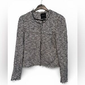 Barneys New York Tweed Fringe Hem Crop Jacket Blazer Size 40 XS / S